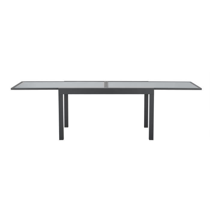 Table de jardin extensible rectangulaire 6 a 10 personnes - Structure aluminium - Plateau verre trempé - L 135-270 x H 75 x P 90 AUCUNE