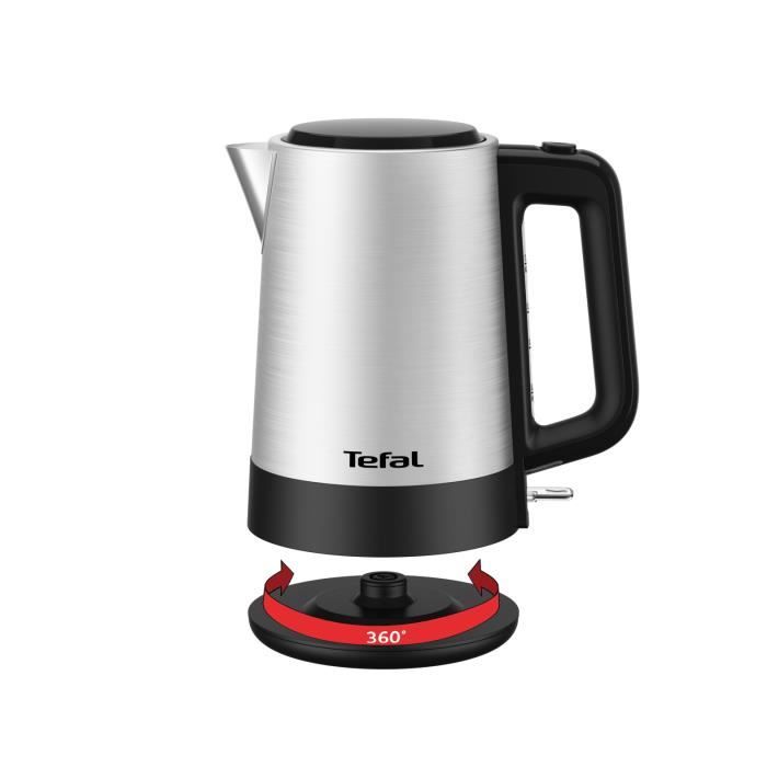 TEFAL Bouilloire électrique sans fil inox 1,7L, Résistance cachée, Option surélévation, Base 360°, 2200W, Equinox BI520D10 TEFAL