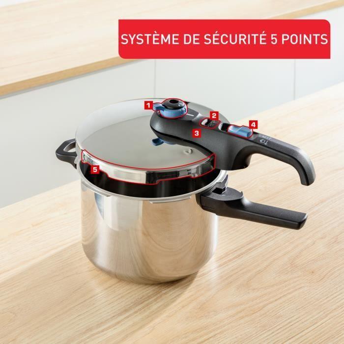 TEFAL Cocotte-minute inox, Autocuiseur 6 L, Induction, Programmes légumes et viande, 5 points de sécurité, Secure Trendy P2580700 TEFAL