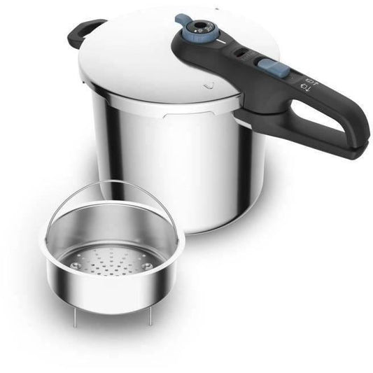 TEFAL Cocotte-minute inox, Autocuiseur 8 L, Induction, Programmes légumes et viande, 5 points de sécurité, Secure Trendy P2584400 TEFAL