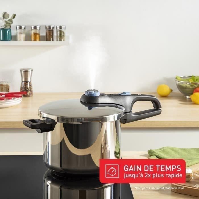 TEFAL Cocotte-minute inox, Autocuiseur 8 L, Induction, Programmes légumes et viande, 5 points de sécurité, Secure Trendy P2584400 TEFAL