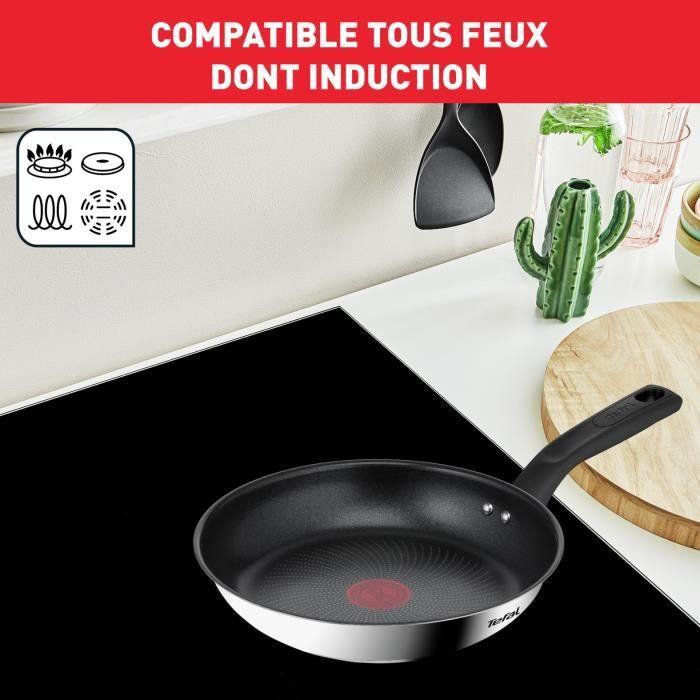 TEFAL Delicious Batterie cuisine 8 p, Poeles 24/28 cm, Casserole 16 cm, Faitout 24 cm + Couvercle verre, Induction B818S804 TEFAL