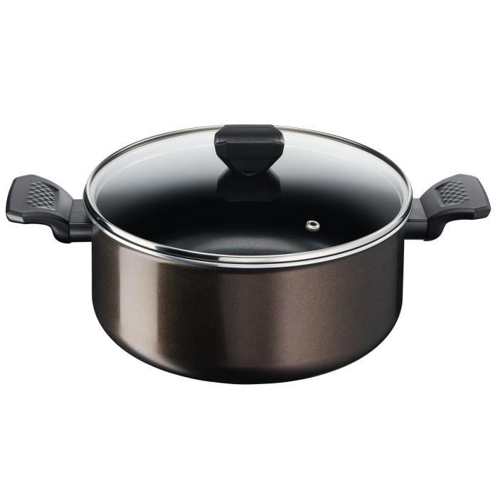 TEFAL Easy Cook & Clean Faitout 24 cm + couvercle verre, Non induction, Revetement antiadhésif, Fabriqué en France B5544602 TEFAL