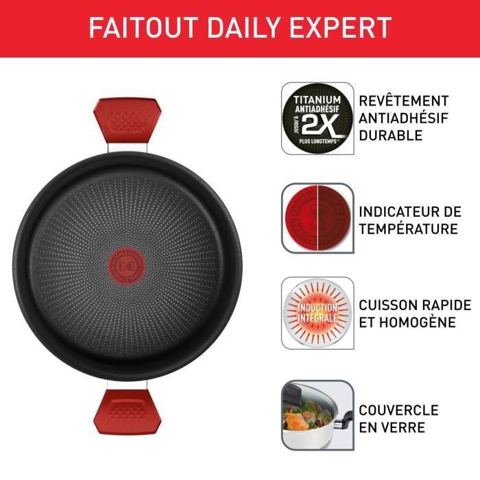 TEFAL Faitout 24 cm, Induction, Revetement antiadhésif, Couvercle verre, Ergonomique, Fabriqué en France, Daily Expert C2894602 SEB