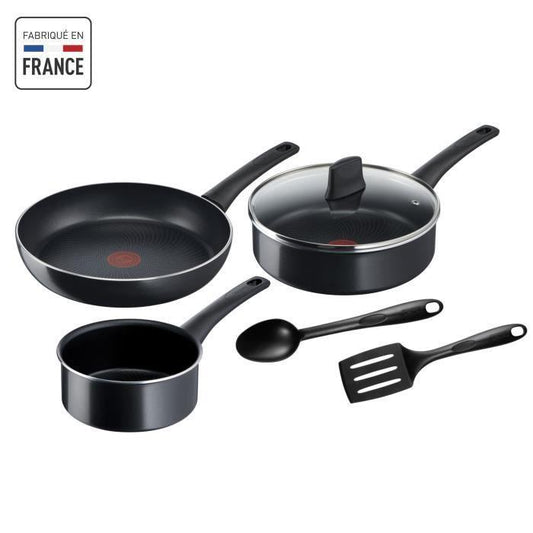 TEFAL Generous Cook Batterie de cuisine 6 p, Casserole, Poele, Sauteuse + couv, Induction, Antiadhésif, Fabriqué en France C2789602 TEFAL