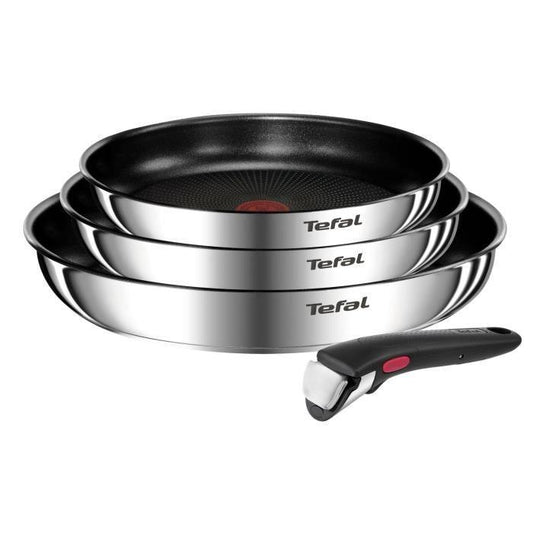 TEFAL INGENIO Emotion 3 poeles 22/24/28 cm + poignée amovible, Inox, Revetement antiadhésif, Compatible lave-vaisselle L897S404 TEFAL