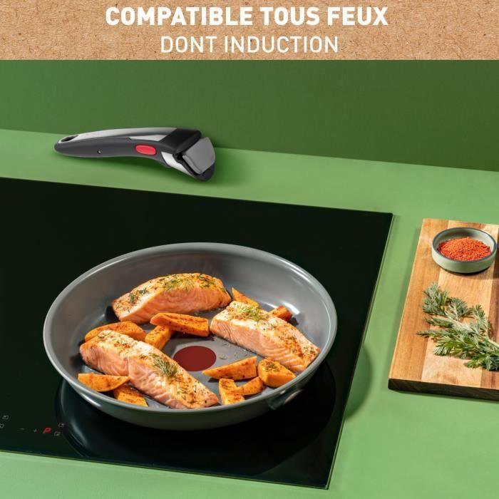 TEFAL INGENIO Renew Lot de 2 poeles + poignée, Induction, Céramique antiadhésive, Lave-vaisselle, Fabriqué en France L2619102 TEFAL