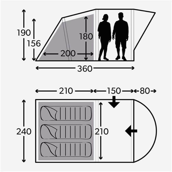 Tente de camping a arceaux - KAMPA - Brean 3 - 3 places - Vert et noir