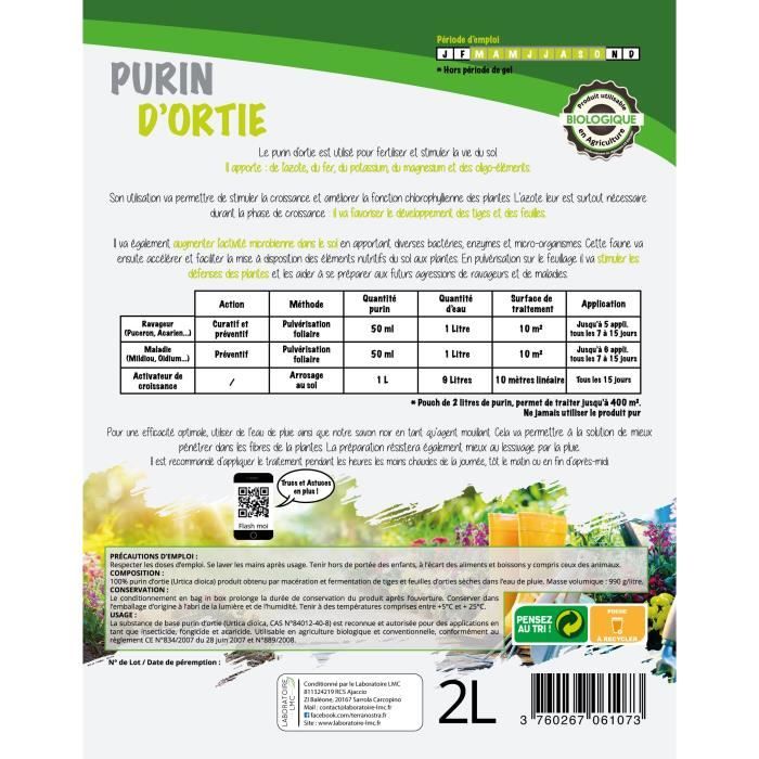 TERRA NOSTRA - Purin d'ortie - Pouch 2L Concentré - Préparation 100% Naturelle - Utilisable en agriculture biologique TERRA NOSTRA