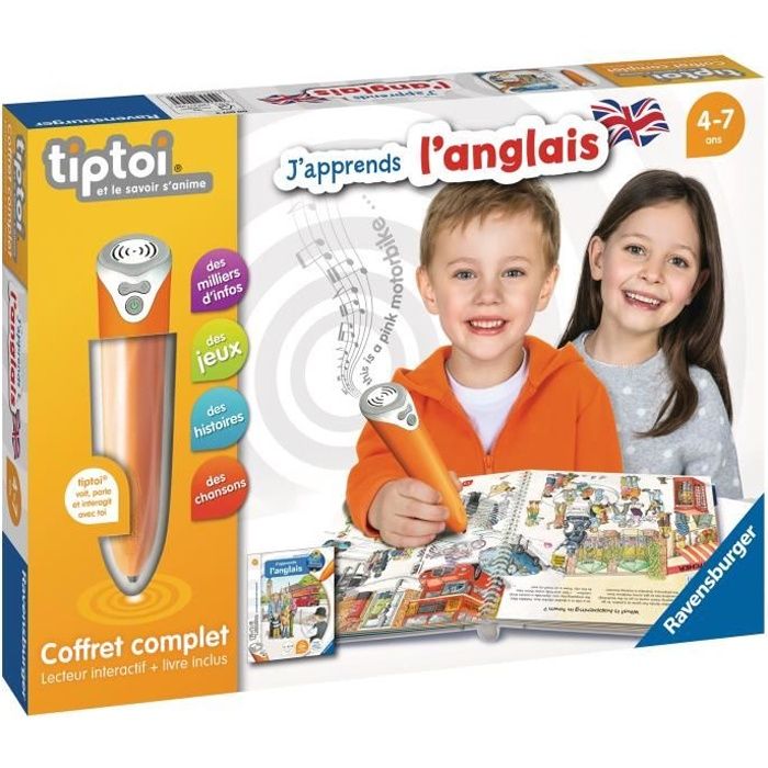 tiptoi - Coffret complet lecteur interactif + Livre J’apprends l’anglais - Ravensburger - Jeu électronique