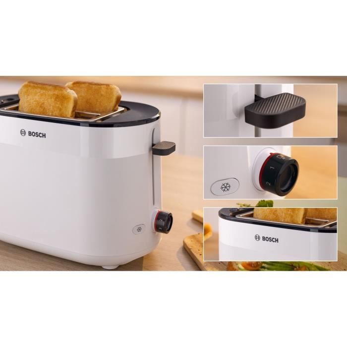 Toaster - BOSCH -  TAT2M121 MyMoment - Blanc - 2 tranches - centrage automatique du pain - fonctions décongélation et réchauffage BOSCH