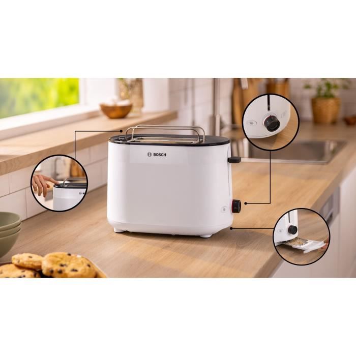 Toaster - BOSCH -  TAT2M121 MyMoment - Blanc - 2 tranches - centrage automatique du pain - fonctions décongélation et réchauffage BOSCH