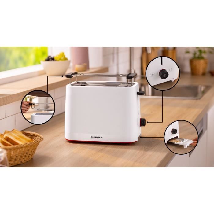 Toaster - BOSCH - TAT3M121 MyMoment - Blanc mat - 2 tranches - centrage automatique du pain - fonctions décongélation et réchauffage BOSCH