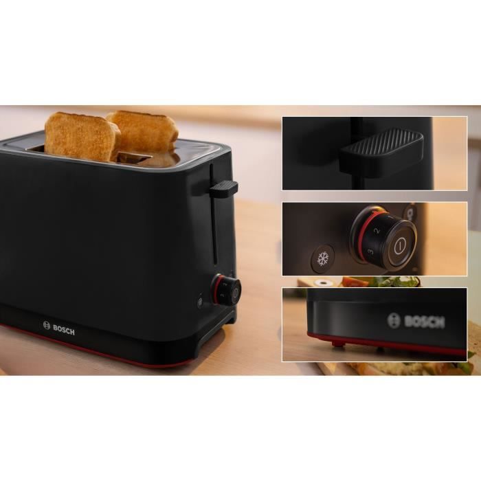 Toaster - BOSCH -  TAT3M123 MyMoment - Noir mat - 2 tranches - centrage automatique du pain - fonctions décongélation et réchauffage BOSCH