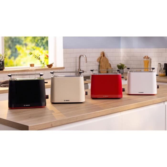 Toaster - BOSCH - TAT3M124 MyMoment - Rouge mat - 2 tranches - centrage automatique du pain - fonctions décongélation et réchauffage BOSCH