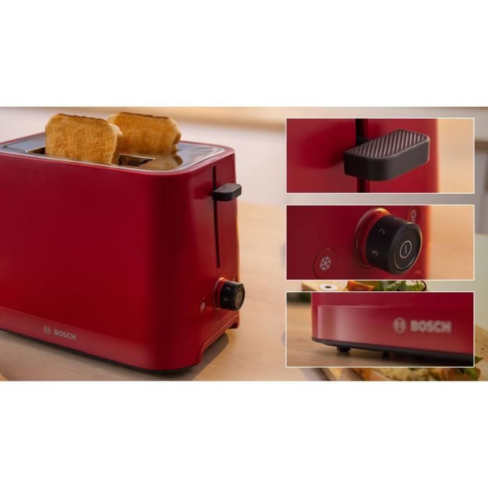 Toaster - BOSCH - TAT3M124 MyMoment - Rouge mat - 2 tranches - centrage automatique du pain - fonctions décongélation et réchauffage BOSCH