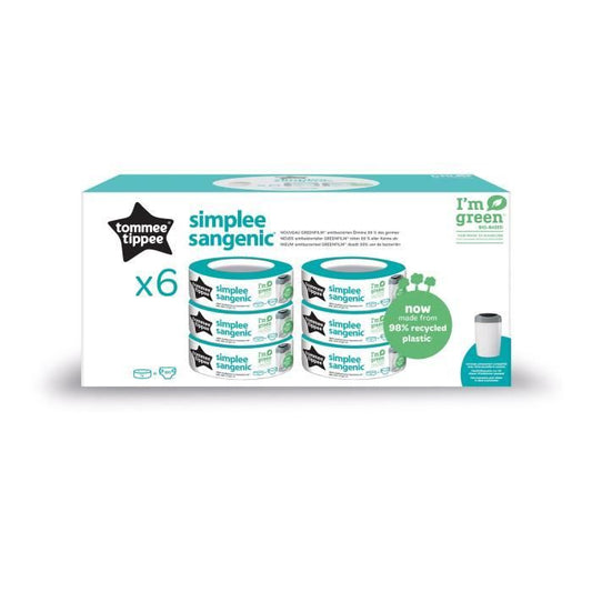 TOMMEE TIPPEE Lot de 6 Recharges Poubelle a Couches Simplee Protection Anti-Odeur et Anti-Germe