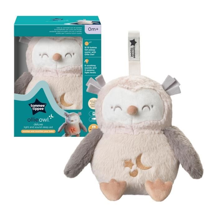 TOMMEE TIPPEE Peluche veilleuse de luxe avec CrySensor 6 sons apaisants USB lavable en machine Ollie la Chouette