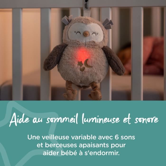 TOMMEE TIPPEE Peluche veilleuse de luxe avec CrySensor 6 sons apaisants USB lavable en machine Ollie la Chouette