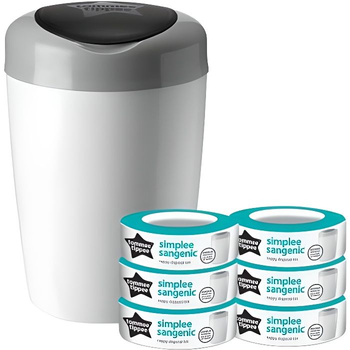 TOMMEE TIPPEE Starter Pack Poubelle a Couches Simplee Comprend 6x Recharge