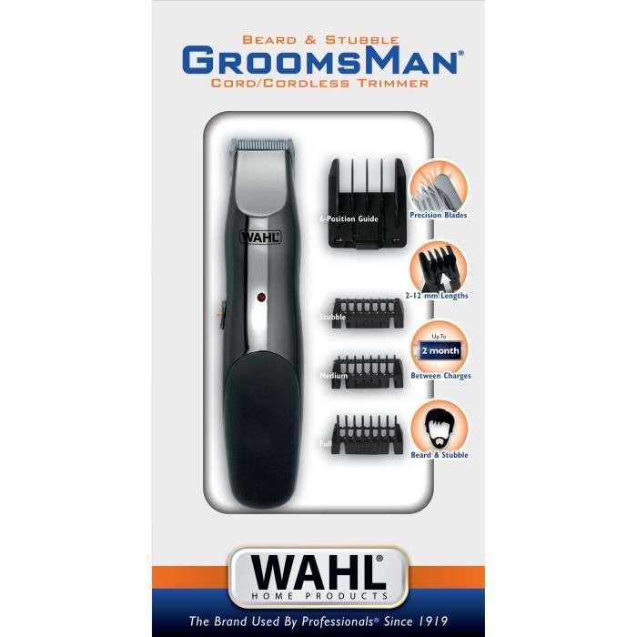 Tondeuse a barbe - WAHL - GROOMSMAN - 3,5 V - 6 sabots - Autonomie: 60 min - Gris