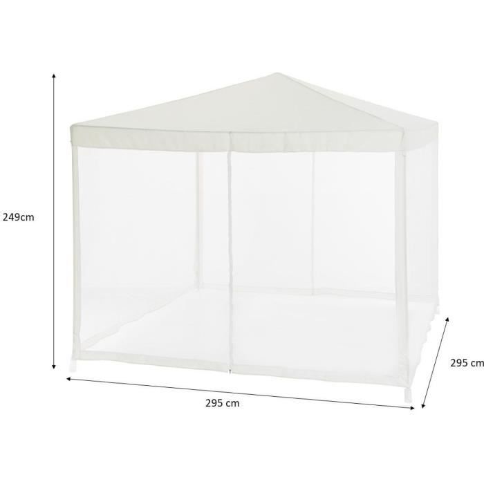 Tonnelle de jardin avec 4 moustiquaires - 3x3m - Acier et polyester 140 g - Blanc AUCUNE