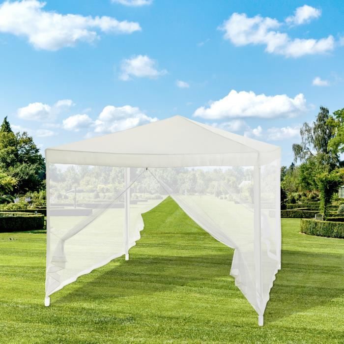 Tonnelle de jardin avec 4 moustiquaires - 3x3m - Acier et polyester 140 g - Blanc AUCUNE