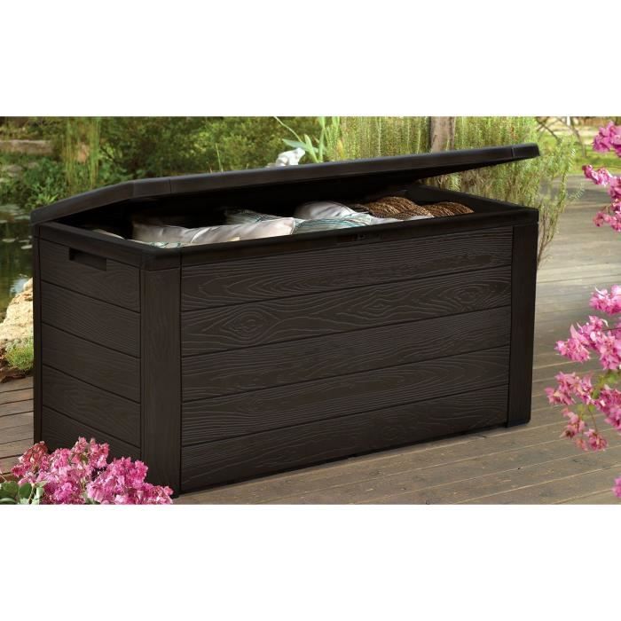 TOOD Malle / coffre de rangement en résine - 300 L - 120 x 46 x 58 cm - Marron aspect bois TOOD