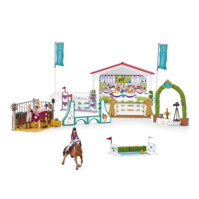 Tournoi équestre entre amis coffret schleich avec 86 éléments inclus dont 1 cheval schleich et 2 personnages coffret