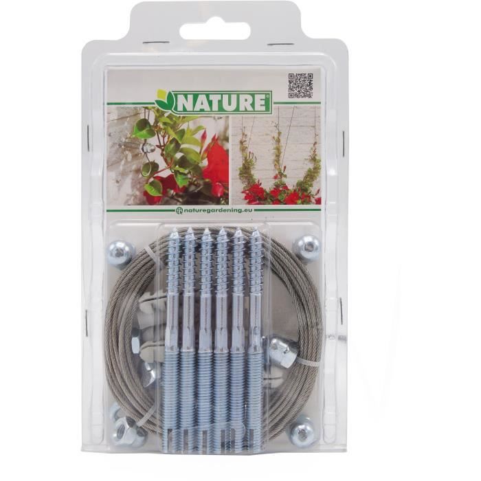 Treillis métallique - NATURE - Kit de palissage pour plantes grimpantes - fil de fer galvanisé Ø1,8 mm x 10 m NATURE