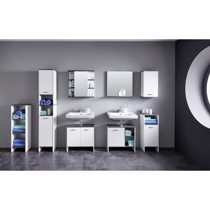 trendteam smart living Armoire de toilette avec beaucoup d’espace d’rangement Blanc/Argent fumée 32 x 82 x 99 cm