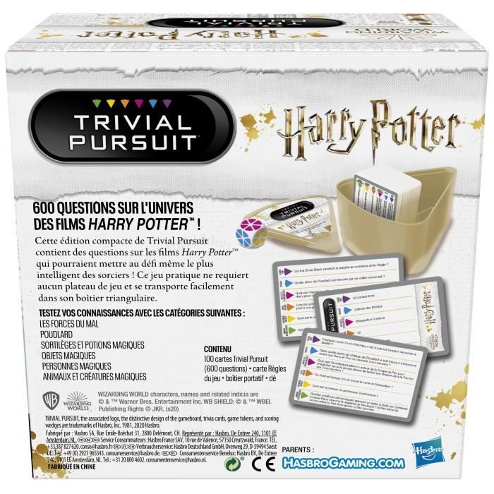 Trivial Pursuit Harry Potter Jeu de société de questions-réponses compact 600 questions Hasbro Gaming Wizarding