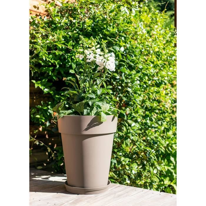 Vase rond Toscane - EDA PLASTIQUE - Ø 44 x 53 cm - 50 L - Gris - Résistant aux chocs EDA PLASTIQUE