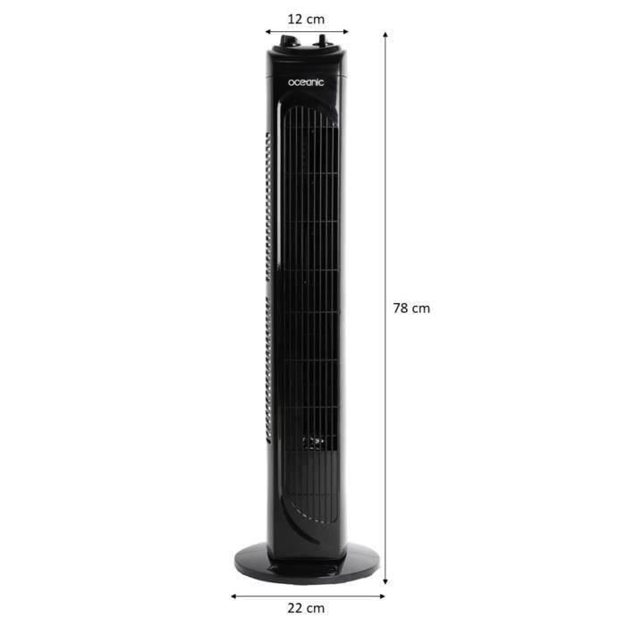 Ventilateur colonne OCEANIC - 40W - Hauteur 78 cm - 3 vitesses - Oscillant - Minuterie - Noir