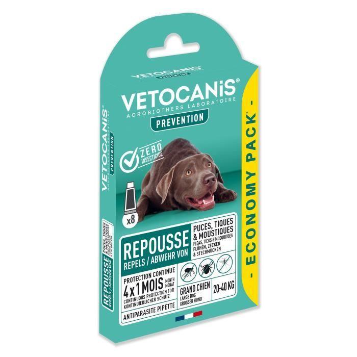 VETOCANIS Pipettes Anti Puces, Tiques, Moustiques, pour Chien 10-20 kg - x4 VETOCANIS