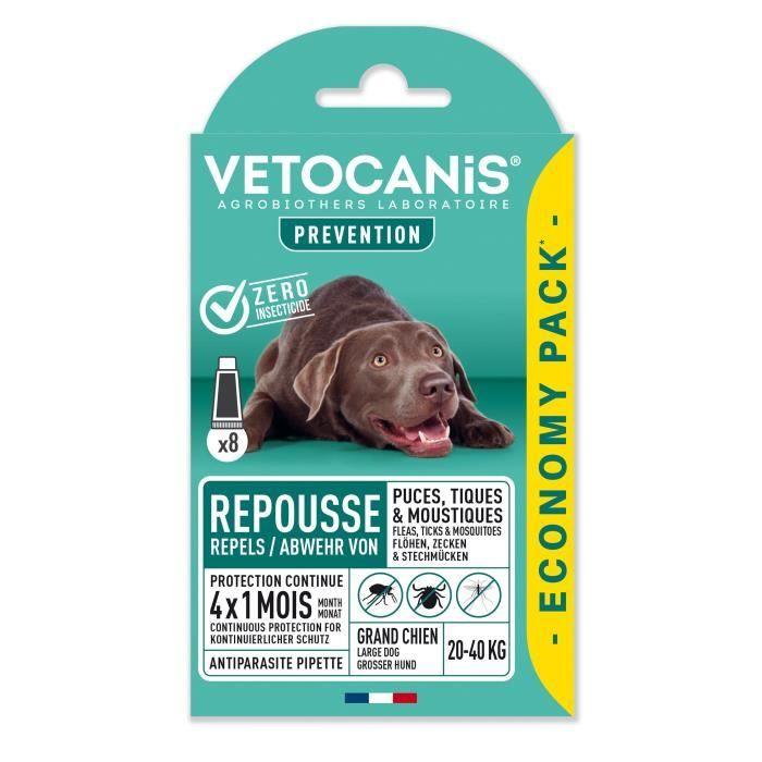 VETOCANIS Pipettes Anti Puces, Tiques, Moustiques, pour Chien 10-20 kg - x4 VETOCANIS