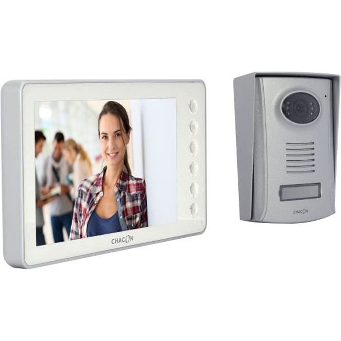 Videophone CHACON 2 fils 7’’ - Blanc - IP44 - Vision nocturne - Garantie 2 ans