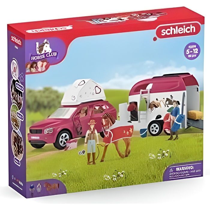 Voyage en voiture avec remorque pour chevaux Coffret figurines Schleich 42535 Horse Club pour enfants de 5 ans