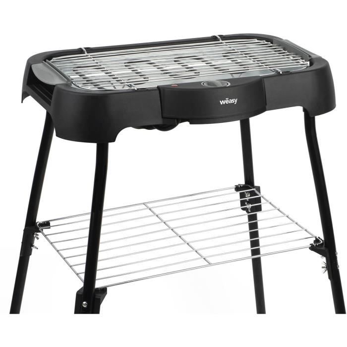 WEASY GBE42 Grill BBQ électrique a poser ou sur pieds-41,5x24cm-Température réglable-2000W -Plateau amovible-Pieds