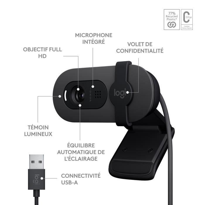 Webcam Logitech Brio 100 Full HD avec confidentialité, Correction automatique de l''éclairage, USB-A - Graphite LOGITECH