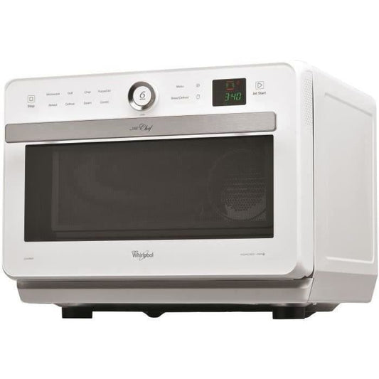 WHIRLPOOL JT469WH - Micro-ondes Jet Chef - 33 L - 6eme SENS Combi Crisp Vapeur - Cavité Inox - Plateau tournant 36 cm - Blanc WHIRLPOOL