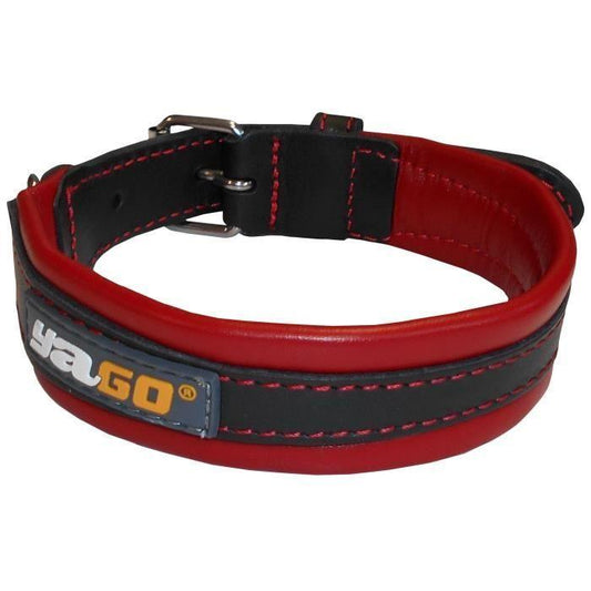 YAGO Collier en Cuir Noir et Rouge Souple et Réglable pour moyen chien, taille M 34-43 cm YAGO