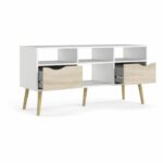 Mobile TV - 4 nicchie 2 cassetti - Bianco / Rovere - 117,2 x 39,1 x 57,4 cm - TVILUM - immagine 3