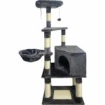 Tiragraffi SWIFTY - 55 x 40 x 138 cm - Grigio scuro - 3 piattaforme, 1 trespolo, 1 nicchia, tiragraffi