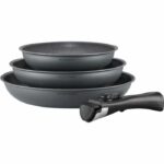 ARTHUR MARTIN AM521GM BATTERIA DELLA CUSCINE SET con 3 stufe - Matt Grey 20-24-28 cm + 1 manico rimovibile - Tutte le luci inclusa l'induzione