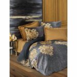 Completo letto - 1 copripiumino 220 x 240 cm + 2 federe 60 x 60 cm - 100% raso di cotone - Antracite