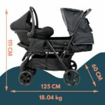 Passeggino doppio BAMBISOL - Completamente attrezzato - Parapioggia incluso - Facile da piegare - immagine 6