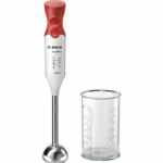 Frullatore a immersione BOSCH - 450 Watt - Frullatore a immersione in acciaio inossidabile - 4 lame affilate - 2 velocità - Ciotola graduata 600 ml - bianco / rosso