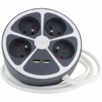 Chacon Multiprise Bureau 16A.250V-Max 3680W 4x16A+2USBA Cavo 1,5 m- grigio-likerrupter