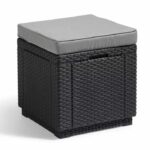 Tavolo Pouf ALLIBERT GARDEN con cuscino e contenitore integrato - Grafite in rattan intrecciato